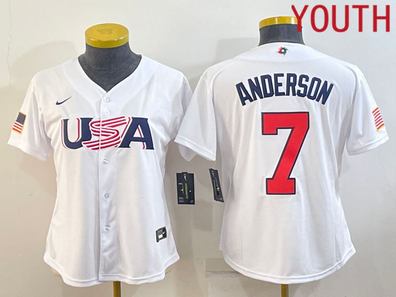 Youth 2023 World Cub USA 7 Anderson White MLB Jersey6